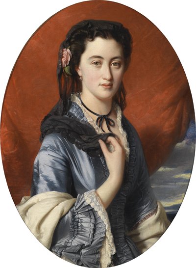 Portret van een dame met rozen in het haar door workshop of Franz Xaver Winterhalter